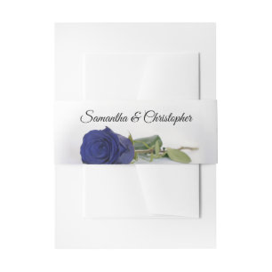 Elegant Navy Blue Rose Simple Glam Wedding Invitation Belly Band