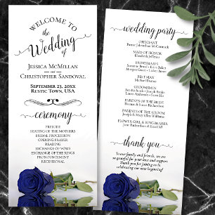 Elegant Navy Blue Rose Simple Romantic Wedding Programme