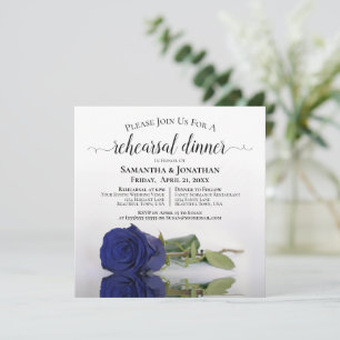 Elegant Navy Blue Rose Wedding Rehearsal & Dinner Invitation