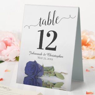 Elegant Navy Blue Rose Wedding Table Number