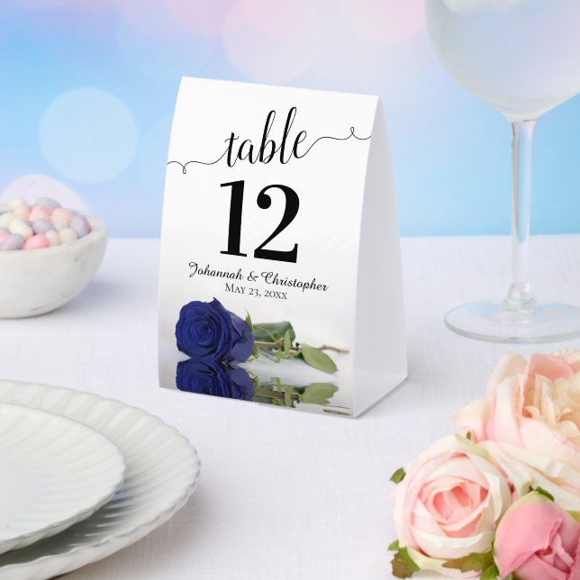 Elegant Navy Blue Rose Wedding Table Number (Insitu(Wedding))