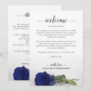 Elegant Navy Blue Rose Wedding Welcome & Itinerary Programme