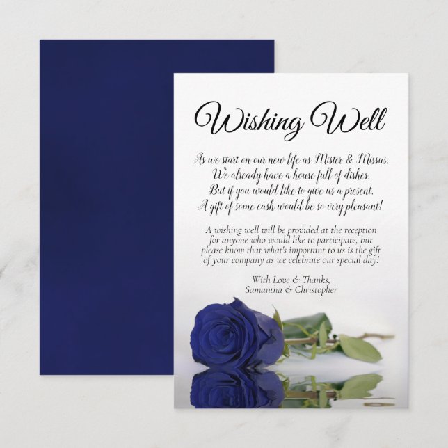 Elegant Navy Blue Rose Wedding Wishing Well Poem Enclosure Card (Front/Back)