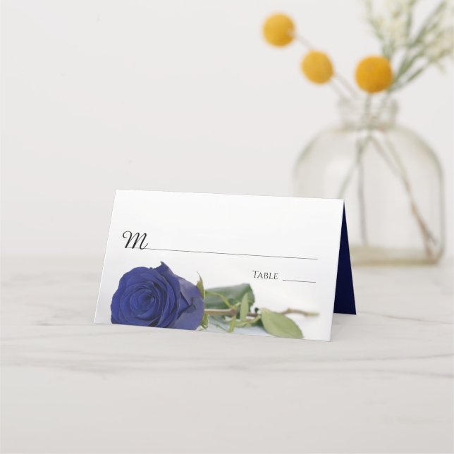 Elegant Navy Blue Rose Wedding Write-In Place Card (Front)