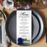 Elegant Navy Blue Rose with Reflections Wedding Menu<br><div class="desc">This beautiful menu will add some style to your wedding reception. It features a beautiful and romantic design with a single deep navy blue coloured rose lying on its side reflecting in a pool of water with waves and ripples. There is space for the names of the couple and wedding...</div>