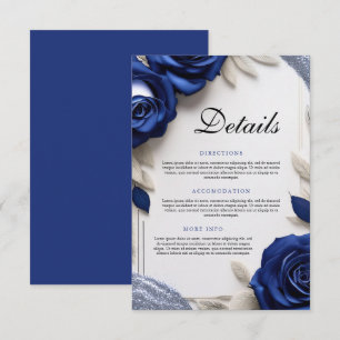 Elegant Navy Blue Roses & Silver Glitter Wedding Enclosure Card