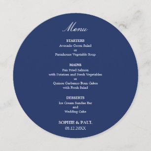 Elegant Navy Blue Round Wedding Menu