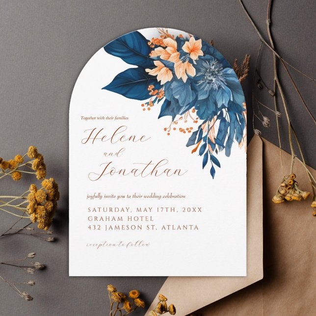Elegant Navy Blue Rust Orange Garden Wedding Invitation (Elegant Navy Blue Rust Orange Garden Wedding Invitation)