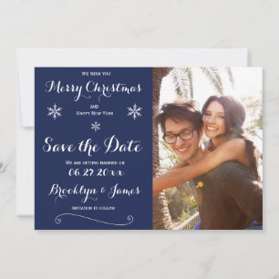 Elegant Navy Blue Save The Date Christmas Cards