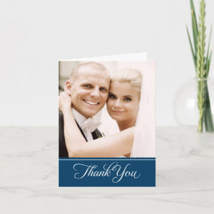 Elegant Navy Blue Scalloped Wedding Photo Thank You Card