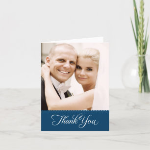 Elegant Navy Blue Scalloped Wedding Photo Thank You Card