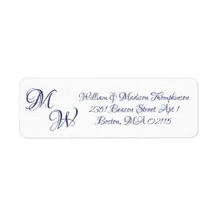 Elegant navy blue script custom initials monogram 