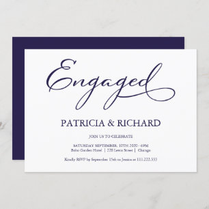 Elegant Navy Blue Script Engagement Party Invitation