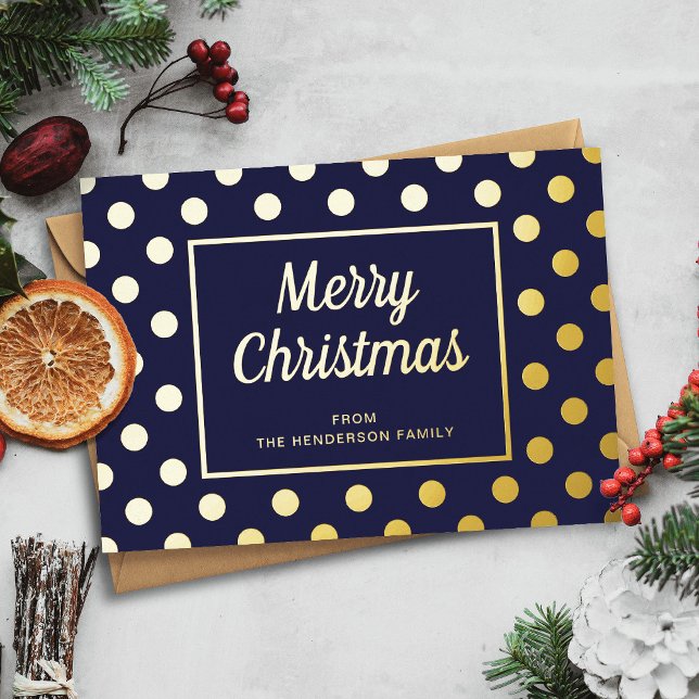 Elegant Navy Blue Script Merry Christmas Gold Foil Holiday Card (Elegant Navy Blue Script Merry Christmas Gold Foil Holiday Card)