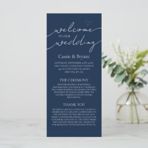Elegant Navy Blue Script Modern Wedding Program