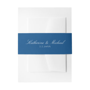 Elegant Navy Blue Script Names Wedding Invitation Belly Band