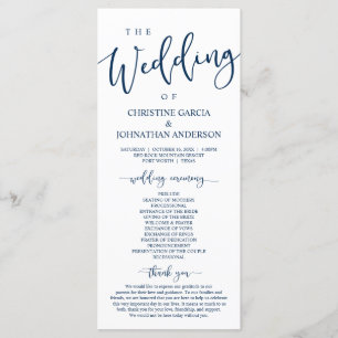 Elegant Navy Blue Script, Our Wedding Ceremony Programme