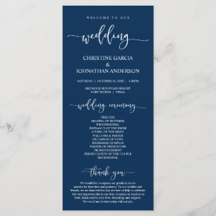 Elegant Navy Blue Script, Our Wedding Ceremony Programme