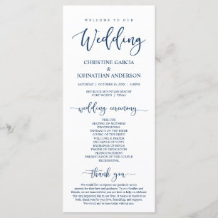 Elegant Navy Blue Script, Our Wedding Ceremony Programme