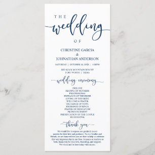 Elegant Navy Blue Script, Our Wedding Ceremony Programme
