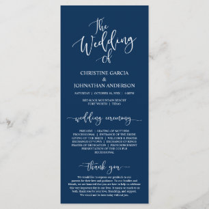 Elegant Navy Blue script, Wedding Ceremony Programme