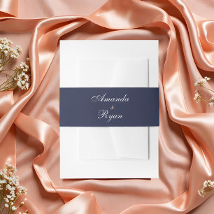 Elegant Navy Blue Script Wedding Invitation Belly Band