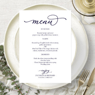 Elegant Navy Blue Script Wedding Menu