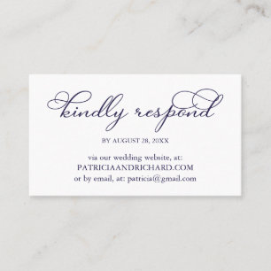 Elegant Navy Blue Script Wedding Online RSVP Business Card