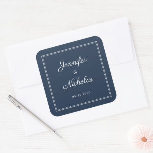 Elegant Navy Blue Script Wedding Square Sticker