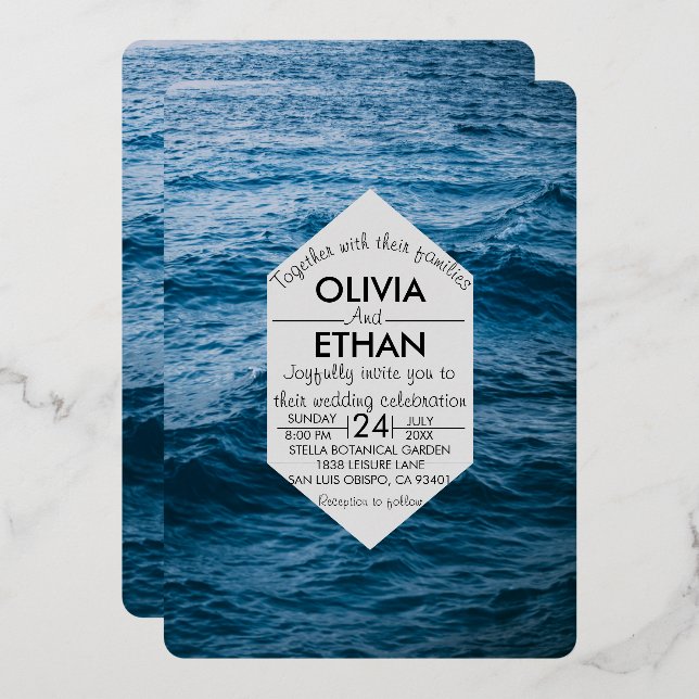 Elegant Navy Blue Sea Waves Summer Wedding (Front/Back)