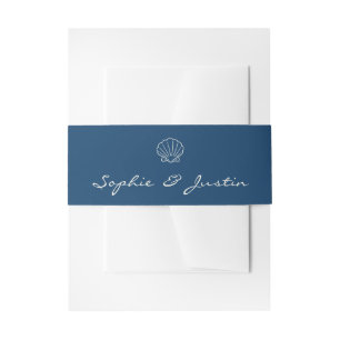 Elegant Navy Blue Seashell Wedding Invitation Belly Band