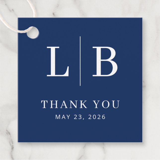 Elegant Navy Blue Serif Wedding Favor Tag (Front)