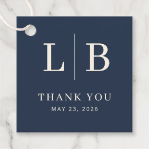 Elegant Navy Blue Serif Wedding Favour Tag