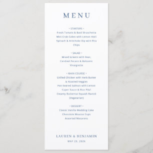 Elegant Navy Blue Serif Wedding Menu