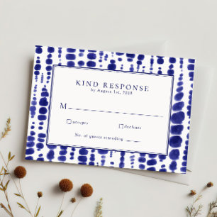 Elegant Navy Blue Shibori Tie Dye Wedding RSVP Card