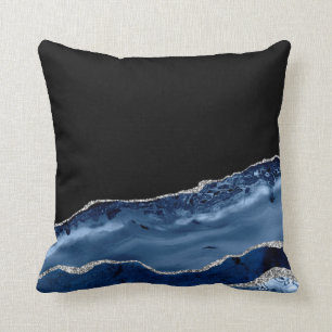 Elegant Navy Blue & Silver Agate Cushion