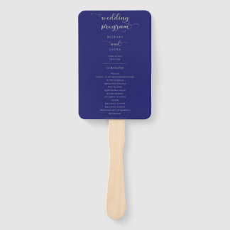 Elegant Navy Blue Silver Calligraphy Wedding Hand Fan