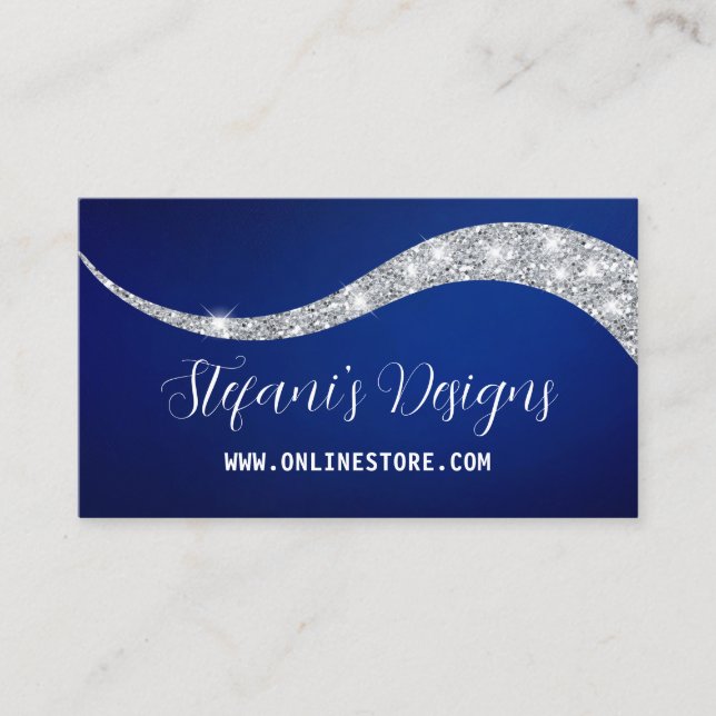 Elegant Navy blue silver faux glitter Online Store Business Card (Front)