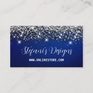 Elegant Navy blue silver faux glitter Online Store Business Card