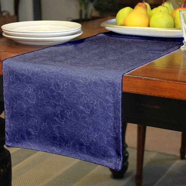Elegant Navy Blue Silver Floral Pattern Short Table Runner (Creator Uploaded)