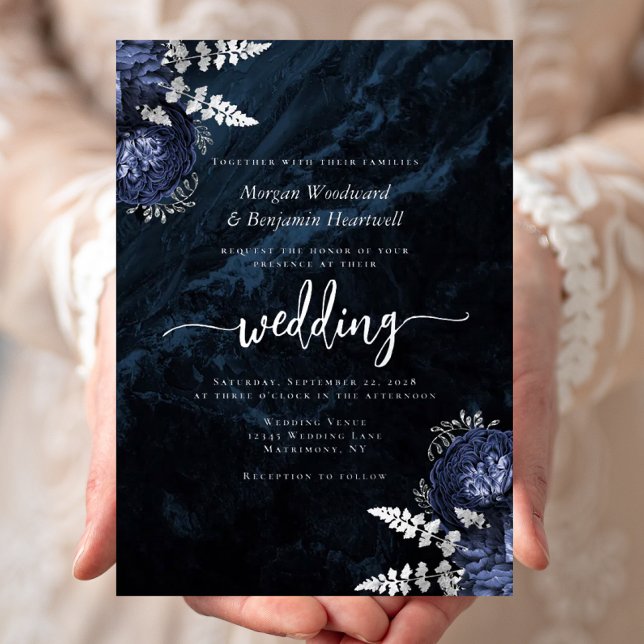 Elegant Navy Blue Silver Floral Wedding (Creator Uploaded)