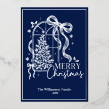Elegant Navy Blue Silver Minimalist Christmas Tree