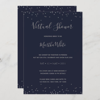 Elegant Navy Blue Silver Virtual Bridal Shower Invitation