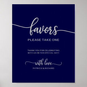 Elegant Navy Blue Silver Wedding Favours Sign
