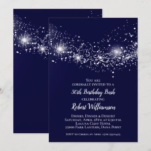 Elegant Navy Blue Sky and Stars Birthday Invitation
