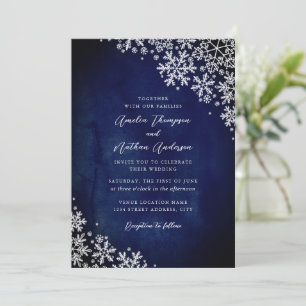 Elegant Navy Blue Snowflake Wedding Invitation