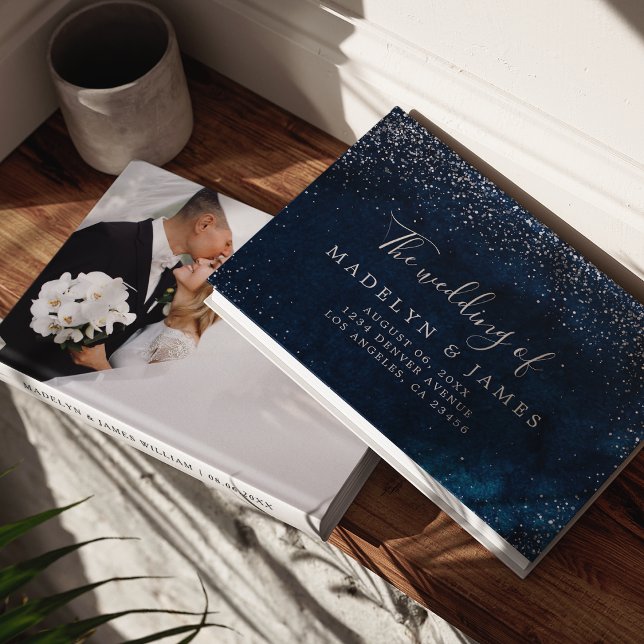 Elegant Navy Blue Sparkle Wedding Guest Book (Creator Uploaded)