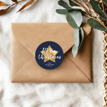 Elegant Navy Blue Star Merry Christmas  Classic Round Sticker<br><div class="desc">Personalised Elegant Navy Blue Star Merry Christmas Classic Round Sticker</div>