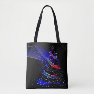 Elegant Navy Blue Starry Christmas Tree Tote Bag