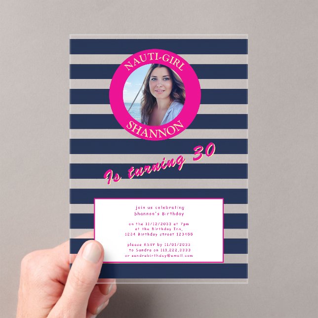 Elegant Navy Blue Stripe 30th Birthday Invitation (Insitu (Handheld))